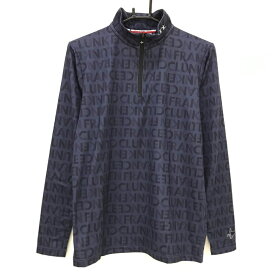 【新品】クランク 長袖ハイネックシャツ ネイビー ロゴ総柄 裏微起毛 ハーフジップ メンズ M ゴルフウェア CLUNK