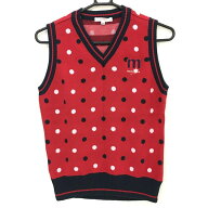 【超美品】マリクレールスポール ニットベスト レッド×ネイビー ドット柄 Vネック レディース M ゴルフ…