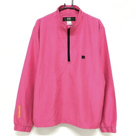 【25%OFFクーポン配布中！9/14まで】【美品】ラウドマウス ハイネックブルゾン ピンク×黒 内側メッシュ ハーフジップ ロゴ刺しゅう メンズ L ゴルフウェア LOUDMOUTH