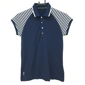 【美品】RLXラルフローレン 半袖ポロシャツ ネイビー×白 袖ボーダー スナップボタン レディース S ゴルフウェア Ralph Lauren