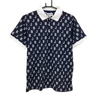 【新品】ジャックバニー 半袖ポロシャツ ネイビー×白 総柄 ロゴ メンズ 4(M) ゴルフウェア 2024年モデル…