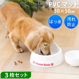 ペット用 PVCマット 3枚セット 30×50cm 1.5mm すりガラス風 | 犬用 猫用 ランチョンマット ペットマット 透明 クリアマット 撥水 防水 ごはん 食べこぼし 餌用マット おしゃれ クリア 保護マット 汚れ防止 傷防止 洗える お食事マット ボウル置き トイレ ペットシート