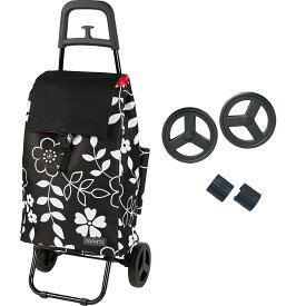 【スーパーDEAL★10％還元】ショッピングカート cocoro コ・コロ レギュラー フラワー ブラック 花 柄 黒 タイヤ＆ストッパー予備付き 安心お得セット カート 軽量 消耗品付き 40L 保冷 保温 折りたたみ 軽量 静音タイヤ フレーム ギフト 買い物 買い出し 正規品 公式