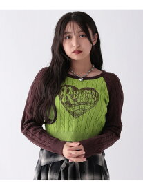 【SALE／50%OFF】【洗えるニット】ハートプリントチビケーブルニット repipi armario レピピアルマリオ トップス ニット グリーン ブルー【RBA_E】[Rakuten Fashion]