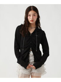 【接触冷感】シャーリングカットZIPパーカー repipi armario レピピアルマリオ トップス スウェット・トレーナー グレー ブラック ホワイト【送料無料】[Rakuten Fashion]