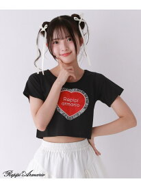 【SALE／30%OFF】【girly line】ハートフリルTシャツ repipi armario レピピアルマリオ トップス カットソー・Tシャツ ブラック ピンク ホワイト【RBA_E】[Rakuten Fashion]