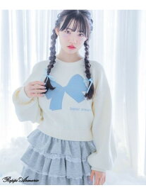 【SALE／50%OFF】【girly line】トキメキBIGリボンニット repipi armario レピピアルマリオ トップス ニット グレー ブルー ホワイト【RBA_E】[Rakuten Fashion]