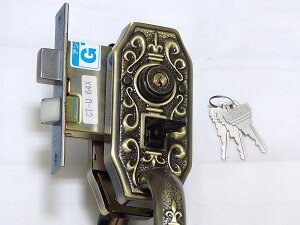 ゴール サムラッチハンドル錠S-CT-5 NIC #71 64x40アンティックブラス仕上(5円玉色)室内側サムラッチハンドル仕様☆☆GOAL ゴール☆サムラッチハンドル錠 アンティック錠 装飾錠 CT☆GOAL ゴール☆