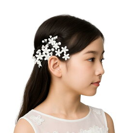 ヘアアクセサリー 子供 髪飾り ヘアピン キッズ 女の子 発表会 結婚式 入学式 卒業式 おしゃれ 可愛い リボン・白フラワー