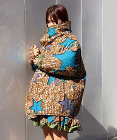 Super hight neck reversible blouson スーパーハイネックリバーシブルブルゾン モヤンエクリ moyan ecri ユニセックス アウター 総柄 アフリカ ナイジェリア 寄付 星 花 光沢 ビッグシルエット