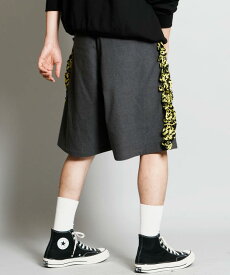 SIDE FRILL MIDDLE PANTS サイド フリル ミドル パンツ モヤンエクリ moyan ecri ユニセックス 総柄 アフリカ ナイジェリア 寄付 ショートパンツ ブラウン メンズ 取り外し可能