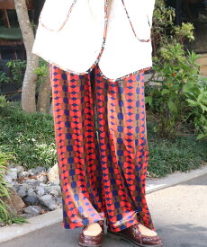 Link our Ties Easy pants リンク アワー タイズ イージーパンツ モヤンエクリ moyan ecri 総柄プリント ロング レディース 春夏 秋冬 ギフト プレゼント ブルー ピンク グリーン ネイビー ブラウン ベロア