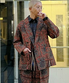 AFRICA PEAKED LAPEL DOUBLE JACKET アフリカダブルジャケット モヤンエクリ moyan ecri ユニセックス アウター 総柄 アフリカ ナイジェリア 寄付 総柄ジャケット