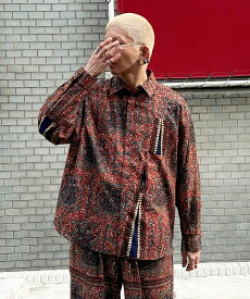 AFRICA OVER SHIRT -5 アフリカ オーバー シャツ モヤンエクリ moyan ecri ユニセックス 総柄 派手 可愛い ナイジェリア 寄付 ブルー ブラウン グリーン ボルドー メンズ 柄シャツ