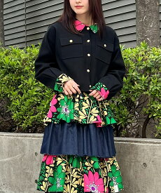 Shirt layered like knit cardigan アフリカ布 アフリカンファブリック ニットカーディガン レイヤードニット 衿付きニット ドッキングニット　ニットジャケット