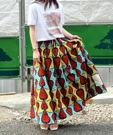 Africa tuck skirt アフリカンファブリック　マキシスカート　イージーケア　速乾　柄スカート