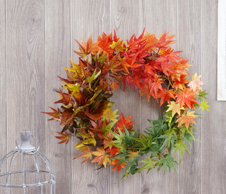 楽天市場】リース 造花 紅葉リース Lサイズ 壁掛け 壁飾り 秋 モミジ 