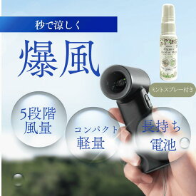 2025年最新 秒速冷却爆風ハンディファン 5段階風量　強力 小型軽量 USB充電式 長時間稼働 携帯扇風機 ポータブルファン 携帯用ミニファン 夏フェス 手のひらサイズ　オーガニックアロマミントスプレー付き