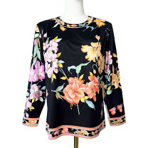 レオナール 長袖ブラウス 花柄ブラウス 黒 美品 LEONARD レオナール 花 