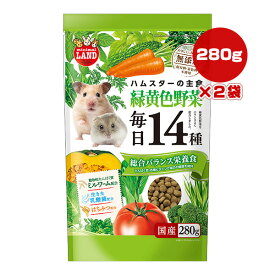 ハムスターの主食 緑黄色野菜 毎日14種 280g×2袋 マルカン ▼a ペット フード 小動物 総合バランス栄養食 ミルワーム 乳酸菌 はちみつ 無添加 ミニマルランド ML-592