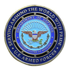 チャレンジコイン 紋章 アメリカ五軍 国防総省 記念メダル Challenge Coin 記念コイン 米軍 ARMY AIRBORNE NAVY MARINES DoD エンブレム 彫刻 円形 透明ケース付き ミリタリーメダル ミリタリーコイン 硬