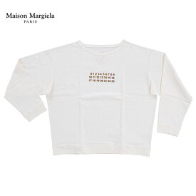 Maison Margiela メゾン マルジェラ FELPA S50GU0088 S23366 101 メンズ スウェット トレーナー トップス 長袖 リブ ロゴ プリント コットン 綿 ホワイト(mgl0027)