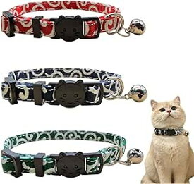 猫 首輪 唐草模様 3色セット 安全バックル 鈴付き 調節可能 軽量 柔らかい おしゃれ かわいい 丈夫 小型犬対応 送料無料