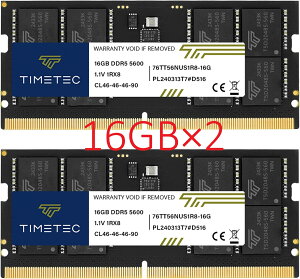 �yDDR5 5600 32GB�zTimetec �m�[�gPC�p������ 16GB×2�� SO-DIMM PC5-44800 1Rx8 1.1V ���� ���������� �f���A���`���l���Ή� �V�i ��������