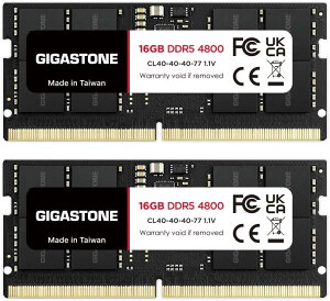 GIGASTONE 16GBx2�� (32GB Kit) DDR5 4800MHz PC5-38400 CL40-40-40-77 1.1V SODIMM 262 �s�� �A���o�b�t�@�[�h �� ECC �m�[�g�p�\�R���p �����\ ���������W���[���A�b�v�O���[�h- ���b�v�g�b�v�̂� ���� �����\ ��p