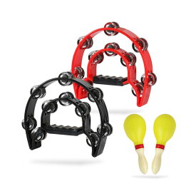 レジプロb タンバリン 2個セット 楽器 カラオケ 半円形 パーカッション 23cm×20cm マラカス付き ブラック＆レッド