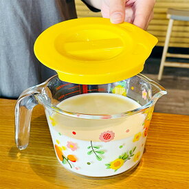 かわいい花柄 耐熱メジャーカップ ワイド 耐熱ガラス ミルク 計量カップ 蓋 取っ手付き 500ml 目盛り付き ガラス製 保存容器 キッチンツール 料理道具 モダン おしゃれ お菓子作り