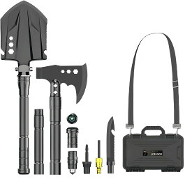 防災/キャンプ必須マルチツールシャベル SD14X-2-F8 多機能折りたたみ式 兵士スコップ + 斧 + ナイフ + 緊急工具セット (収納ケース付き