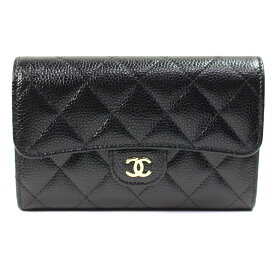 新品 シャネル CHANEL マトラッセ キャビアスキン ココマーク ミディアム　ウォレット　黒 AP0232【中古】6986