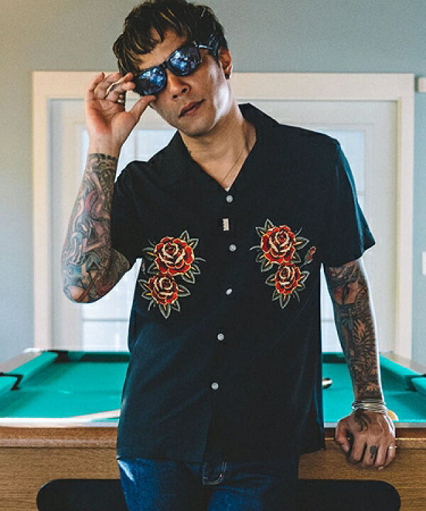楽天市場】【CRIMIE(クライミー)】OPEN COLLAR ROSE SHIRT シャツ(CR01 