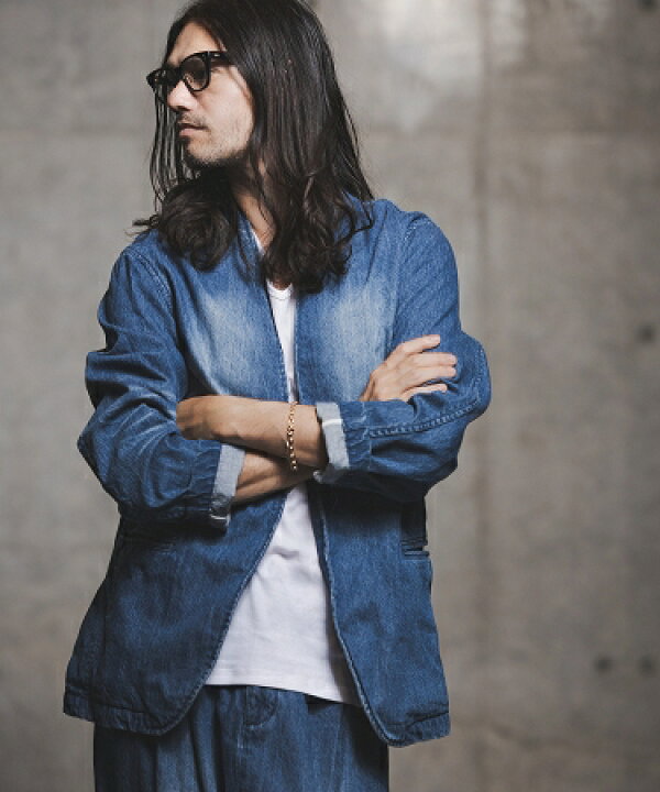 楽天市場】【GLIMCLAP(グリムクラップ)】Stretch denim collar-less 