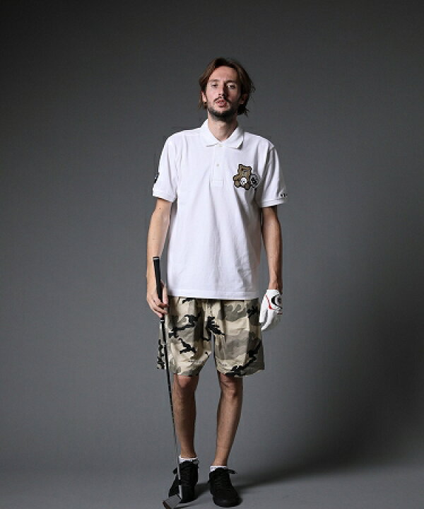【STUD MUFFIN(スタッドマフィン)】ヘビーウエイトコットンカノコ ベアサガラ&バルーン パッチ SSポロシャツ(214-02461) CAMBIO スタッドマフィン ポロシャツ 半袖 ベアサガラワッペン 刺繍 スワロ おしゃれ メンズ