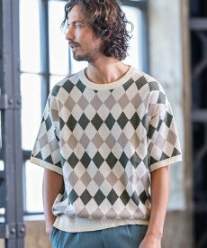 【FACTOTUM(ファクトタム)】Classical Diamond 12G Short Sleeve Knit Pullover ニット(FTM-221-010)