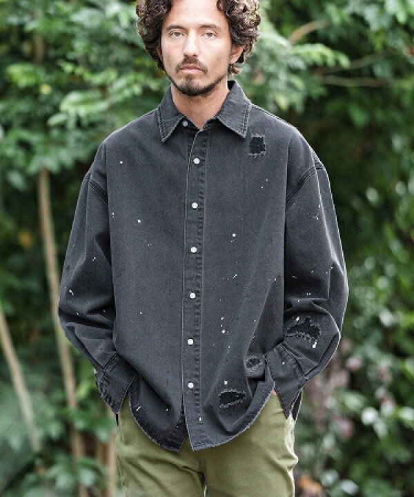 楽天市場】【CAMBIO(カンビオ)】 Distressed Paint Loose Denim Shirts 