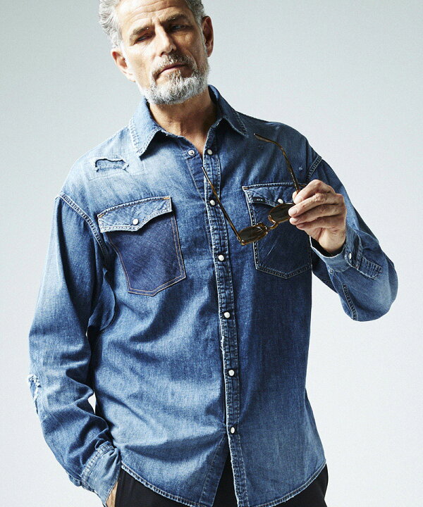 楽天市場】【AKM】DROP SHOULDER DENIM SHIRTS シャツ(S138-CTN255 