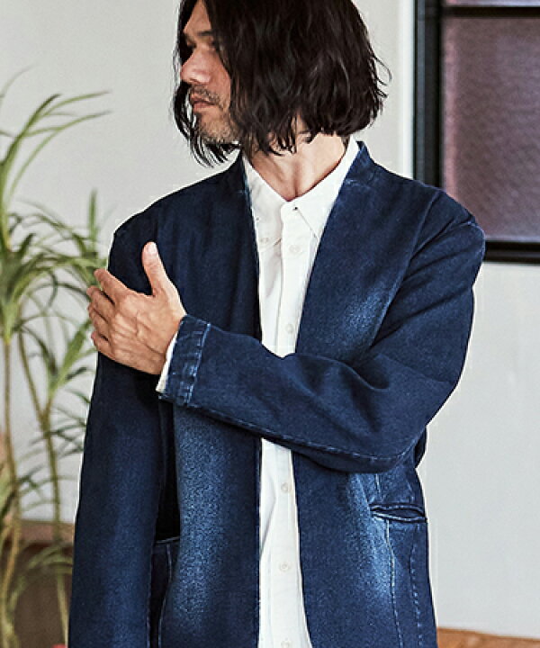 楽天市場】【CAMBIO(カンビオ)】デニム加工ノーカラージャケット : CAMBIO