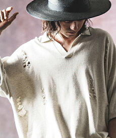 【GLIMCLAP(グリムクラップ)】【予約販売6月上旬～中旬入荷】 distressed short-sleeve polo shirt sweater ポロシャツ(16-079-gls-ce)