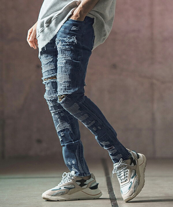 楽天市場】【GLIMCLAP(グリムクラップ)】Distressed denim pants 