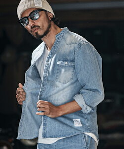 �ywjk reluxe�ztight knit denim no collar western shirt �m�[�J���[�E�F�X�^���V���c(WR25S-04)