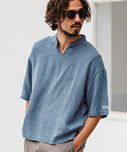�yfelkod(�t�B���R�b�h)�z Chambray V Neck Half Sleeve Shirts 5�����V���c(F25S040)
