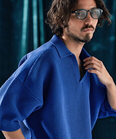 【ANGENEHM(アンゲネーム)】Skipper design airy yarn & mesh knitted polo shirt ニットポロシャツ(AG04-009scf)