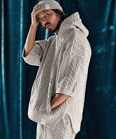 【ANGENEHM(アンゲネーム)】Airy yarn cable stitch short sleeve hoodie ニットパーカー(AG04-001scf)