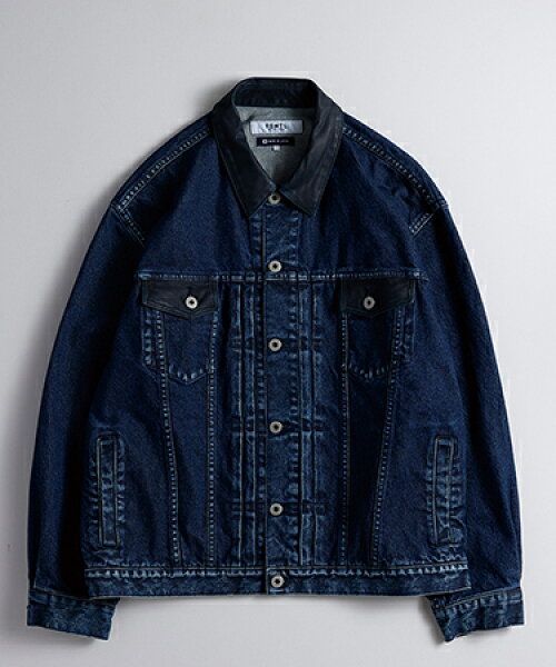 【FDMTL(ファンダメンタル)】【予約販売3月下旬～4月上旬入荷】LEATHER COLLAR DENIM JKT 2YR WASH レザーカラーデニムジャケット(FA27JK15U)