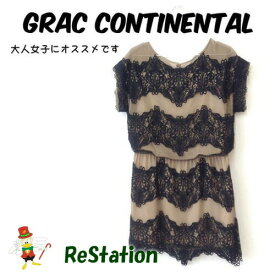 【中古】【送料無料】グレースコンチネンタル GRACE CONTINENTAL 半袖 ワンピース レース ブラック×ベージュ レディース サイズ36