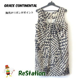 【中古】【送料無料】グレースコンチネンタル GRACE CONTINENTAL ワンピース ノースリーブ 胸元リボン ブラック×アイボリー レディース サイズ36 ※難あり