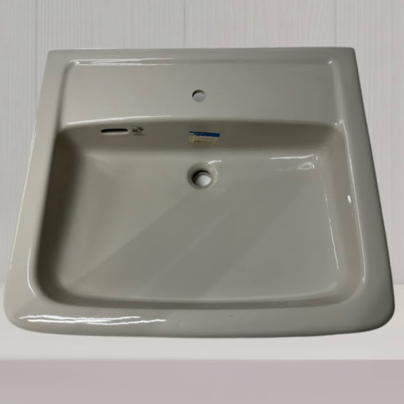 【未使用】LIXIL（旧INAX)洗面器単品サンドベージュ[オーバーカウンター式][はめ込み大形][水栓取付穴径：φ27][中心1ヶ所]置き古し新品のサムネイル